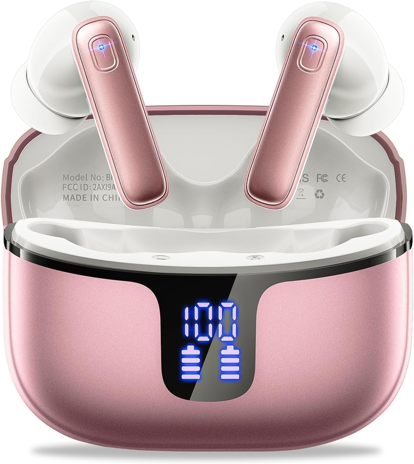 Drsaec Auriculares inalámbricos Bluetooth 5.4, auriculares in-ear Bluetooth con 4 micrófono ENC, auriculares inalámbricos de 40 horas con cancelación de ruido, indicador LED/USB-C, IP7, resistente al