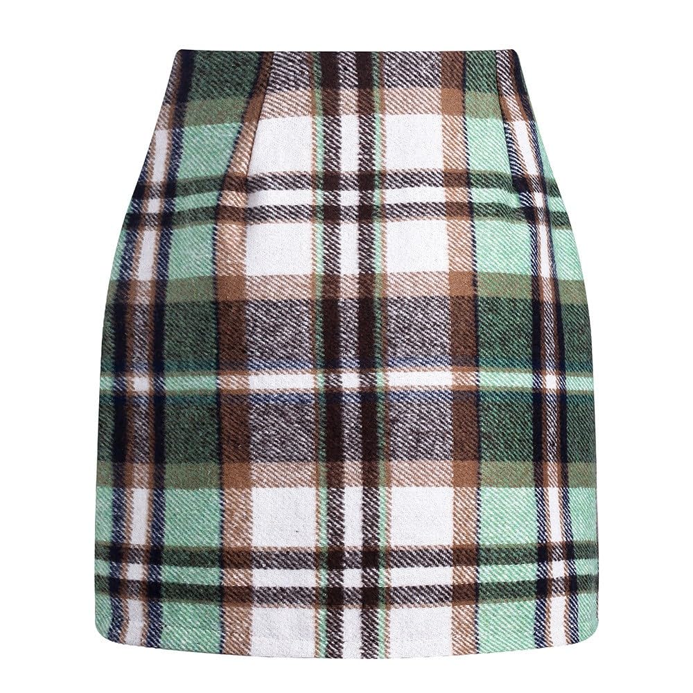 Womens Wool Plaid Flannel Mini Skirt High Waisted Pencil Bodycon Fall Winter Skirts Y2k Casual Fashion Clothes