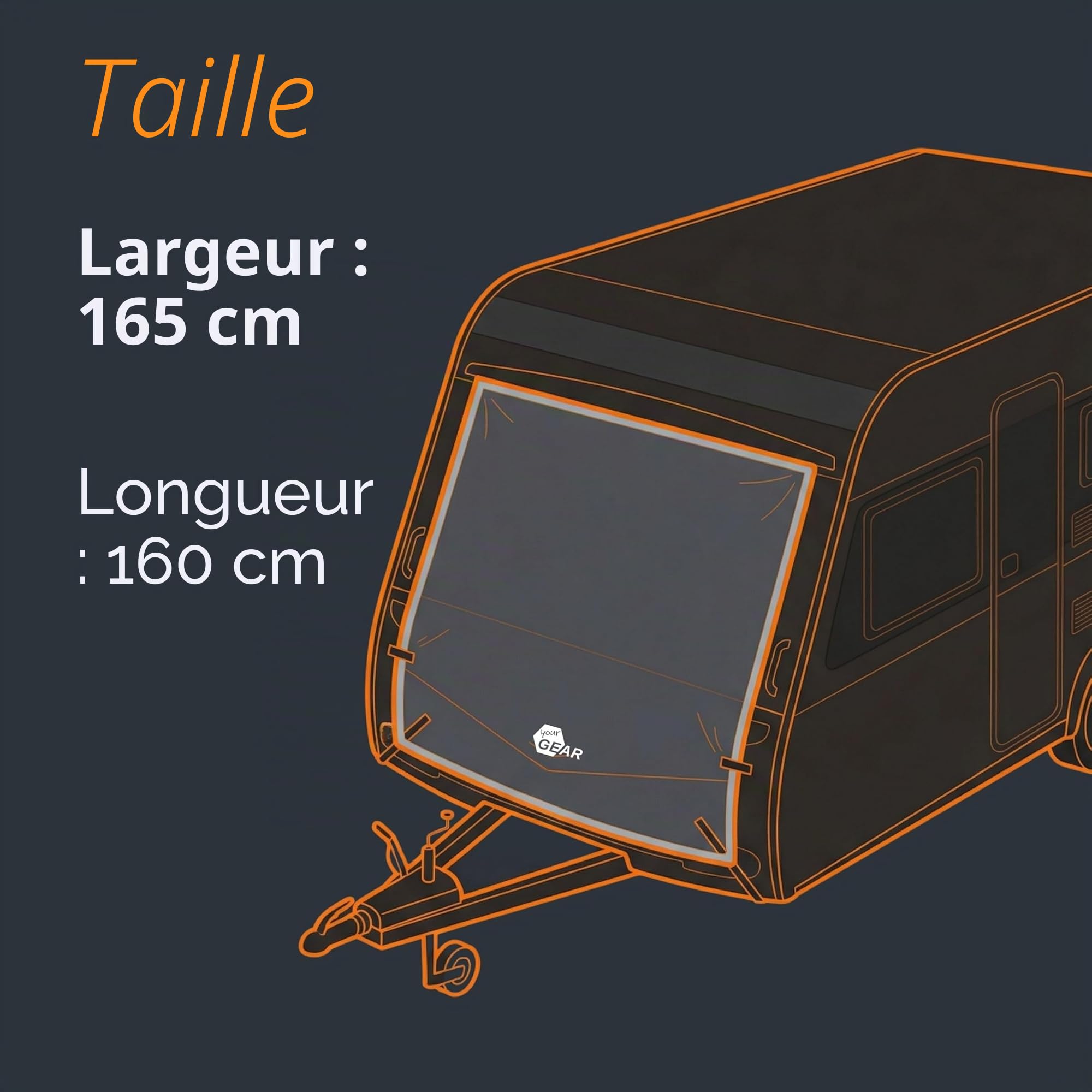 your GEAR Bâche de protection thermique pour caravane - 165 x 160 cm - Bâche de protection pour l'avant et l'arrière