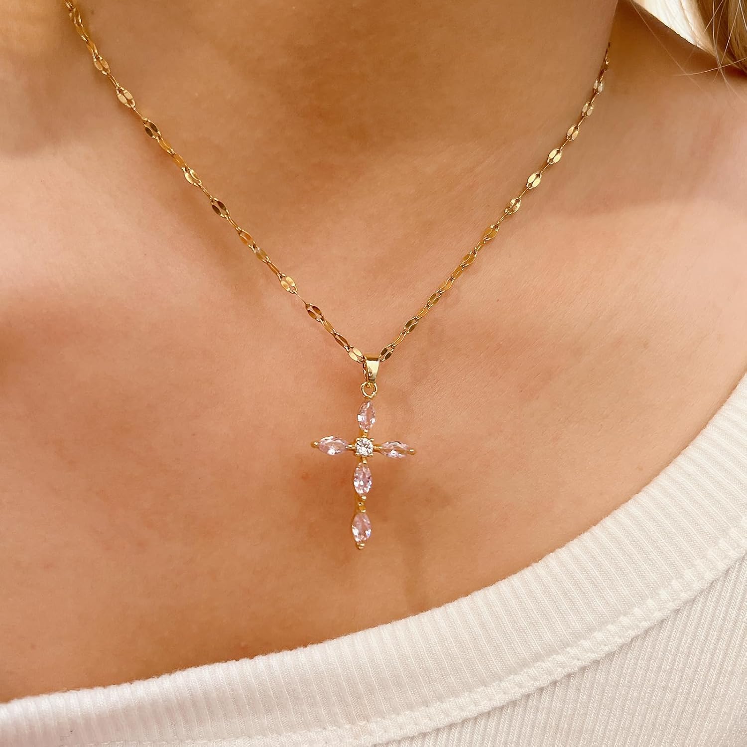 Cross Necklace for Women Diamond Cross Pendant Necklace Cubic Zirconia Crystal Birthstone Cross Necklace Religious Gifts for Women - Image 4