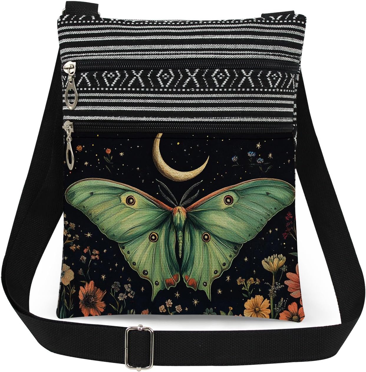 Night Sky Moon Moth Adjustable Strap Crossbody Bag