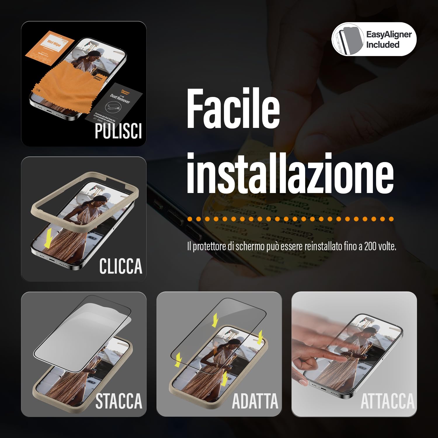 PanzerGlass™ ClearGlass Screen Protector per iPhone 14 Pro Max - Pellicola protettiva in vetro con protezione completa dello schermo e rivestimento anti-impronta - con guida al posizionamento