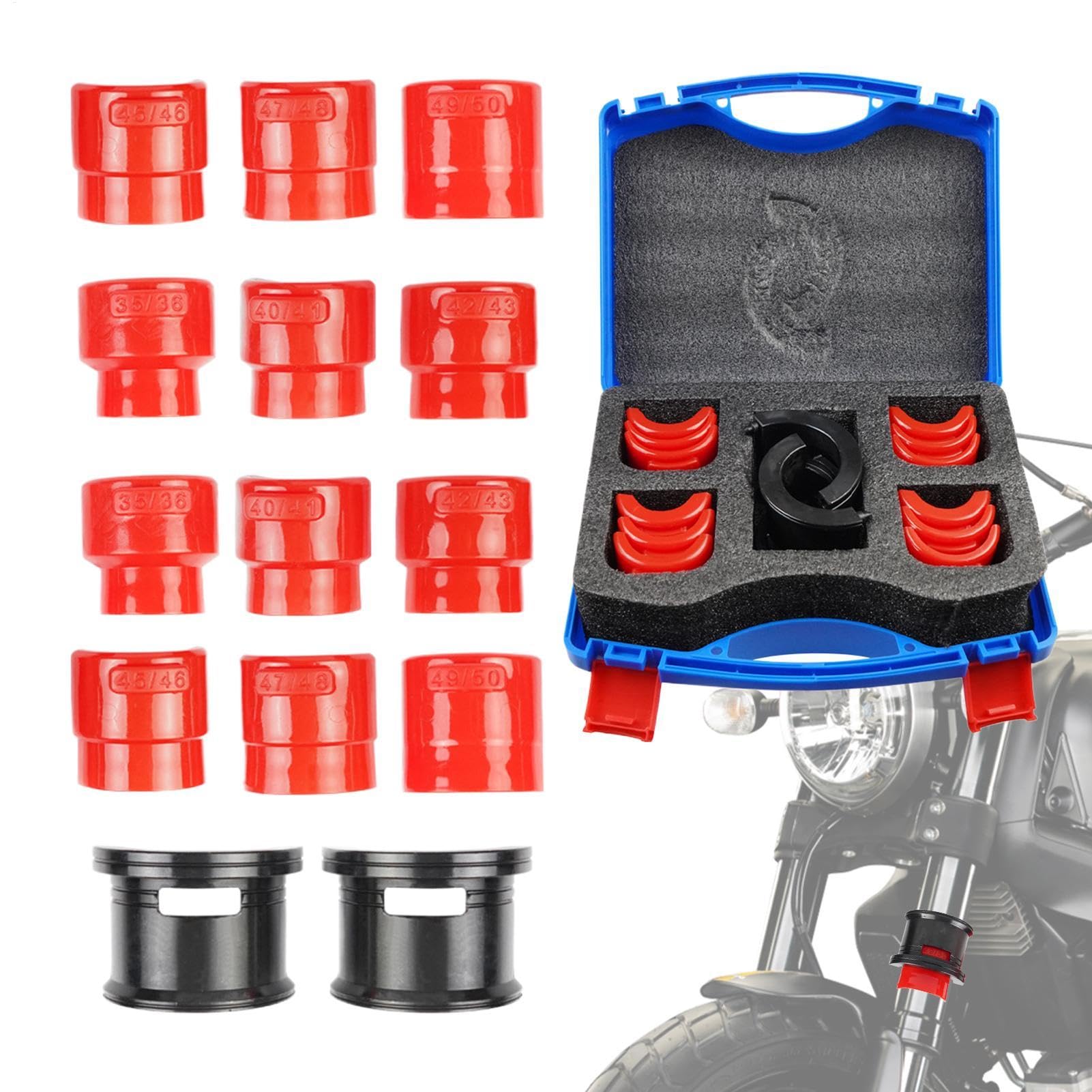 XIAOXIAOYU Kit de pilote de joint de fourche, pilote de joint de fourche | 14 pilotes de joint de fourche, kit de pilote de roulement de joint d'étanchéité, outils de moto avec valise pour
