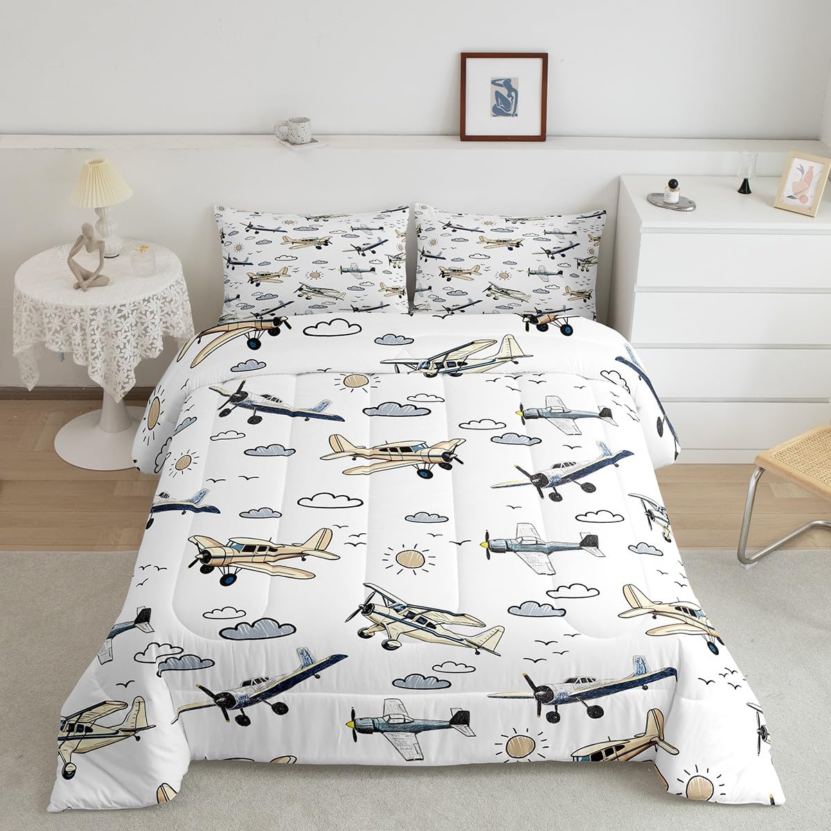Parure de lit réversible aviation double pour chambre d'enfant et ado