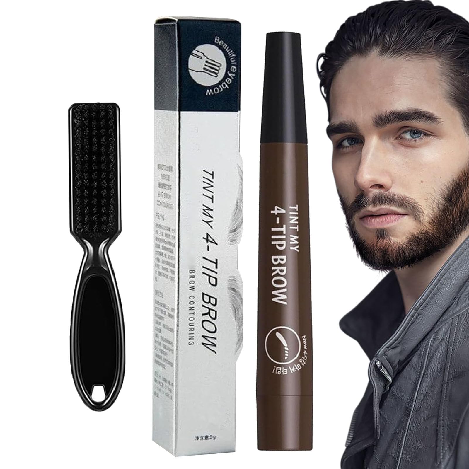 Penna per barba - Penna per riempimento barba resistente all'acqua - Matita per capelli con copertura lunga durata, riempitivo per barba per trucco barba, finitura naturale, riparazione baffi Qumiuu