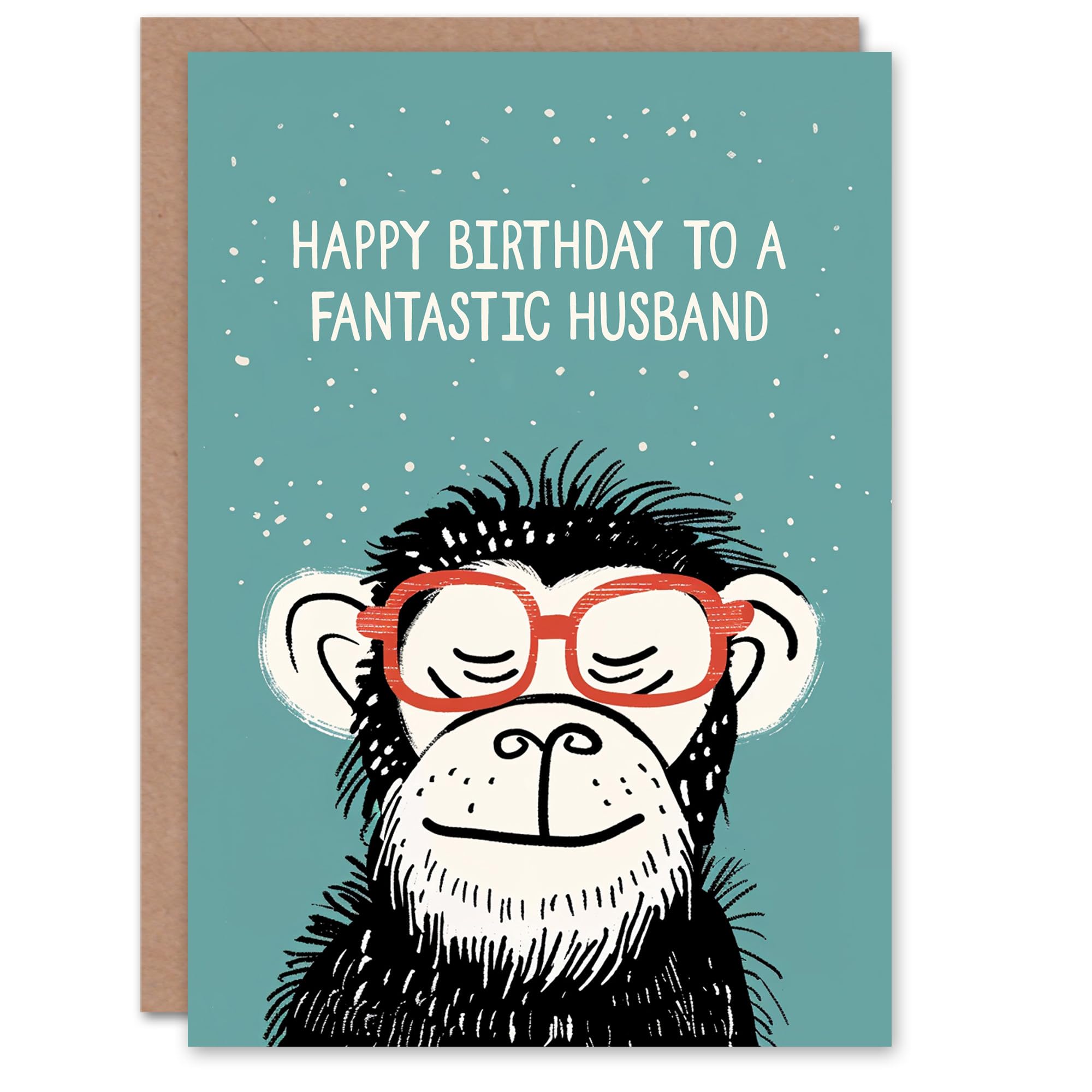 Artery8 Happy Birthday Card to a Fantastic Husband Cheeky Chimp Nerd Chimpanzee Monkey
