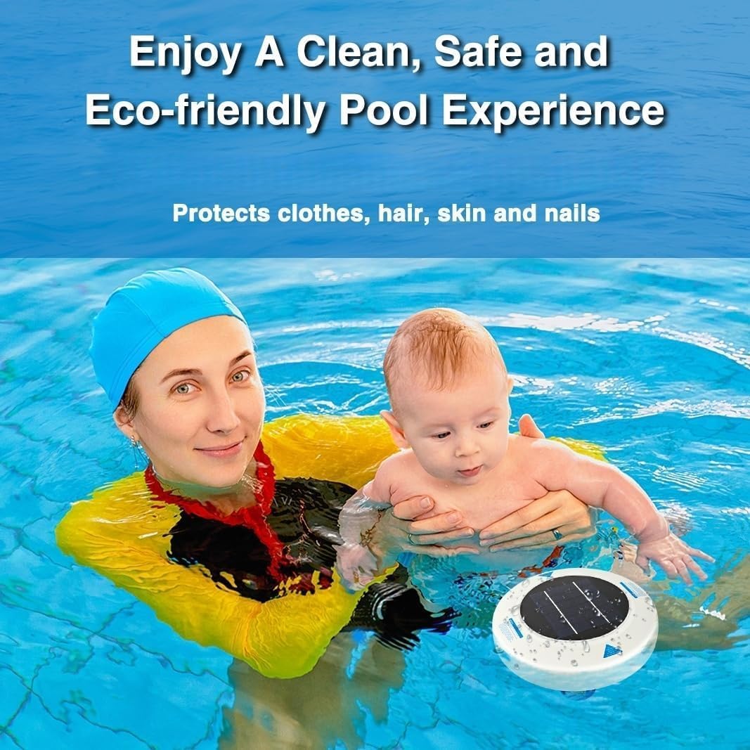 Solar Pool Ionizer for Inground & Above Ground Pools, Up to 45,000 Gallons, Floating Solar Water Clarifier, Large Solar Panel, Durable Copper Anode