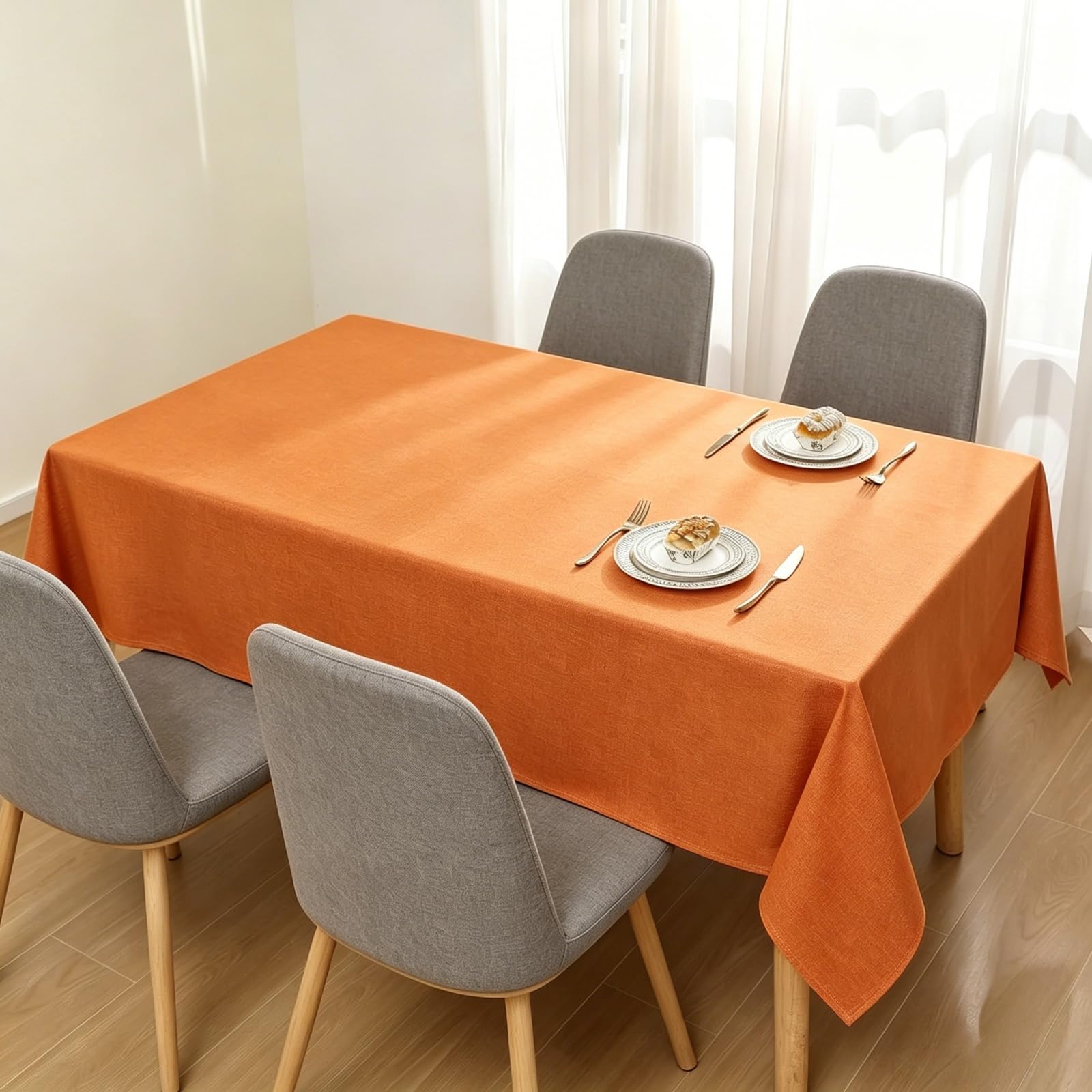 LIHUANE Rectangle Tablecloth 135 x 195 cm Wipeable Water Resistant Dining Table Cover Wipe Clean Washable Polyester for Rectangle Tables, Orange