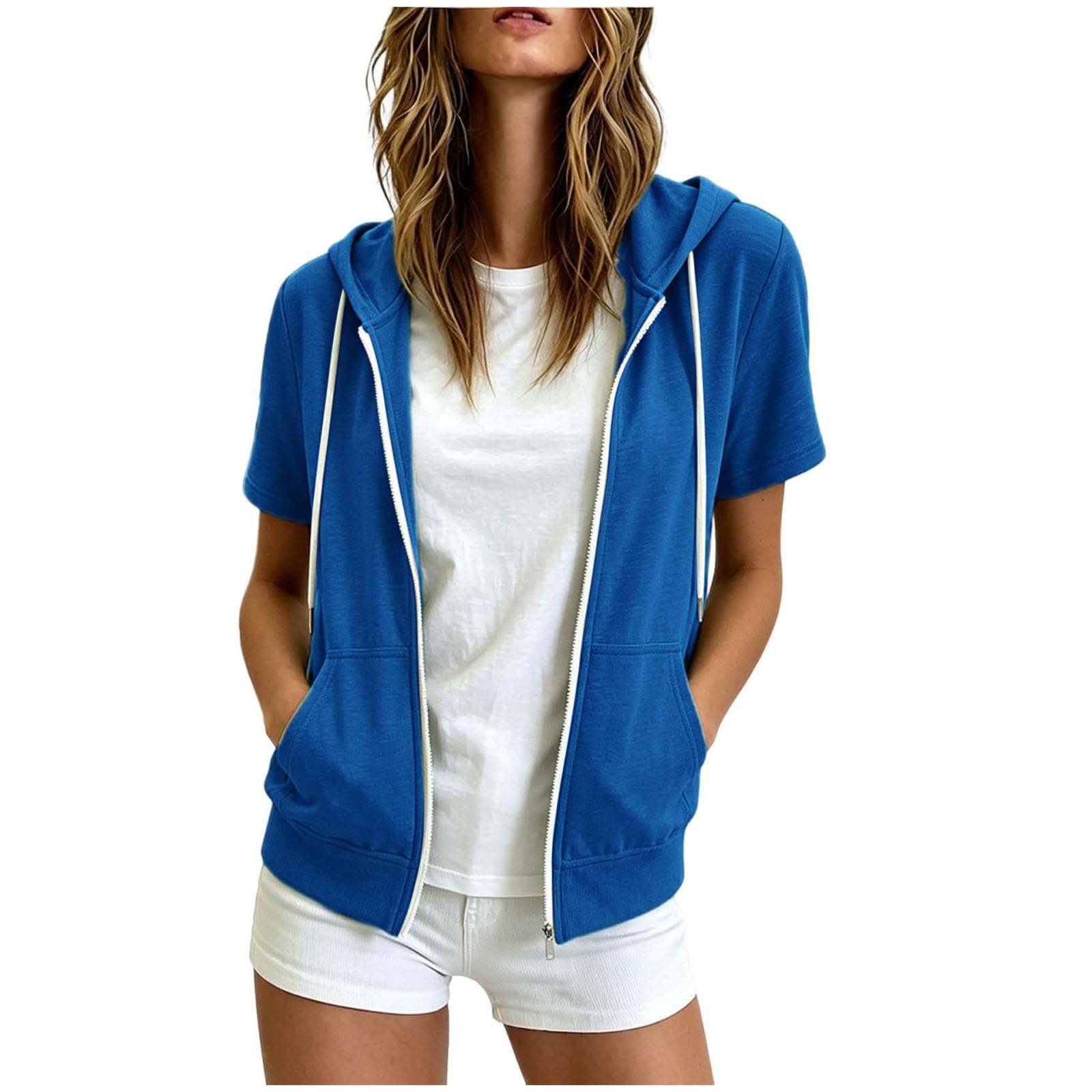 Chaleco de primavera chaqueta corta con capucha ajustable para mujer 8