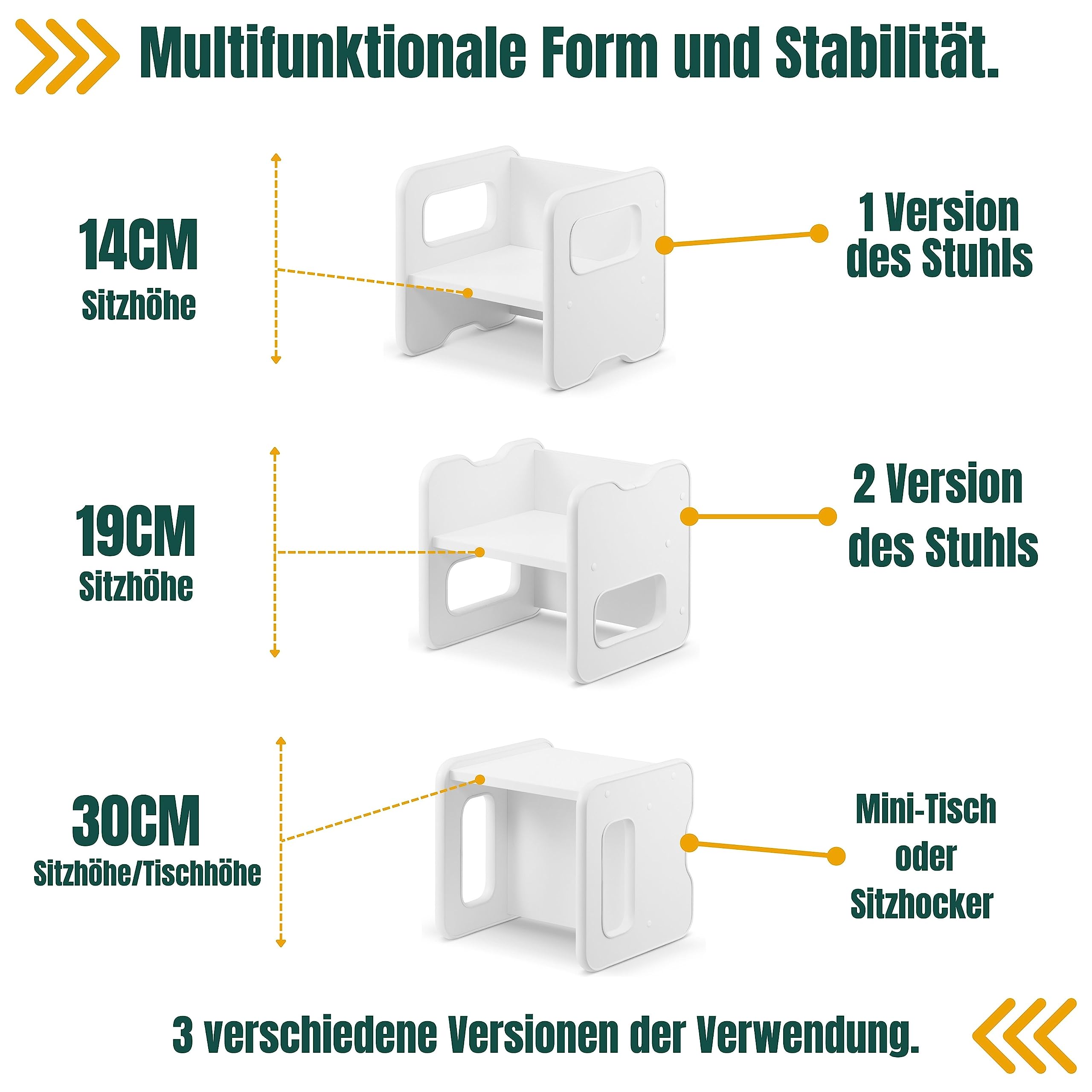 defiPad Taboret do siedzenia dla dzieci | stylowy taboret dwustronny | fotel dziecięcy od 1 roku życia | krzesło dziecięce z drewna | krzesło można przekształcić w stół | pokój dziecięcy Montessori |