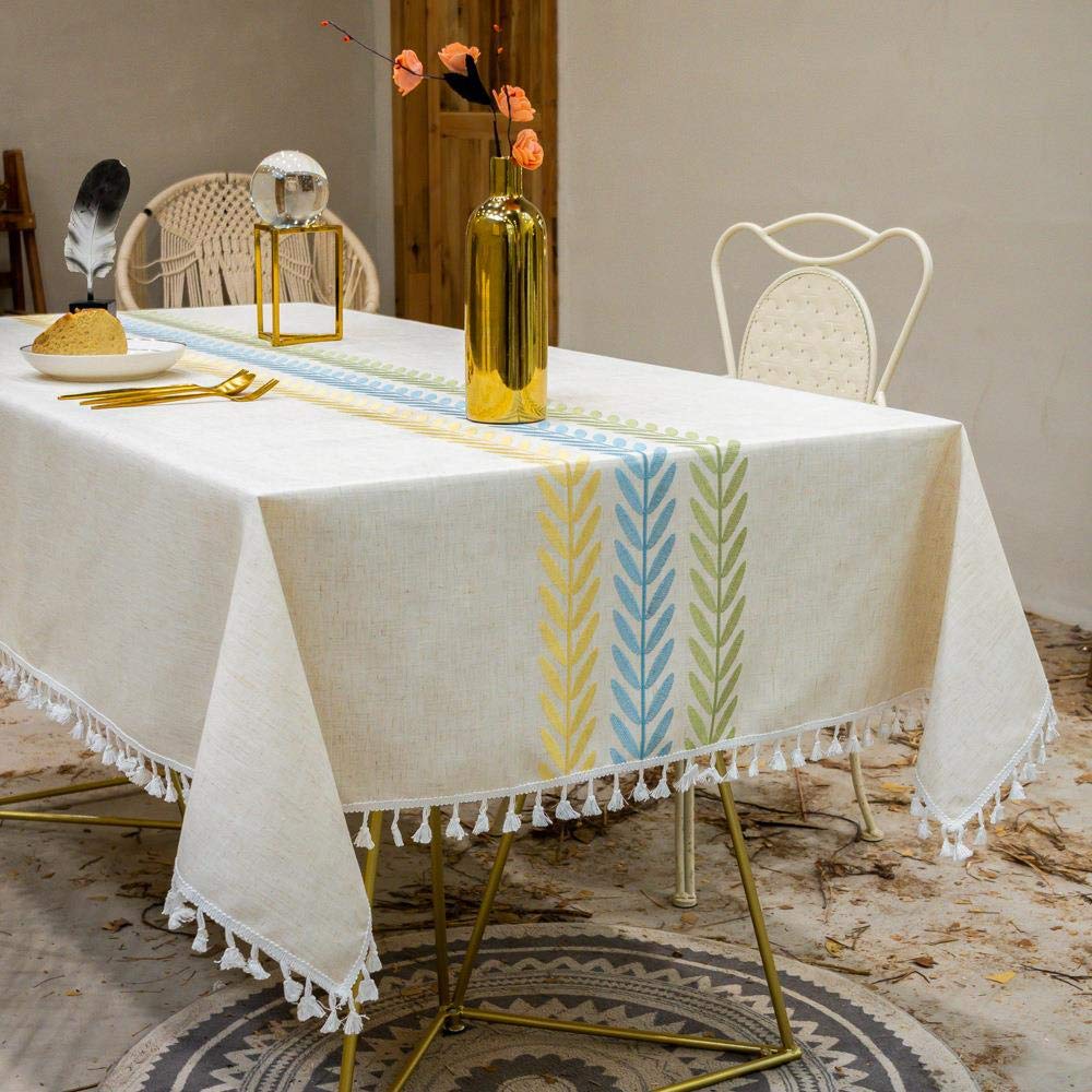 Ricamo Foglie Decorativo Tovaglia Di Lino Con Nappa Impermeabile Olio-Resistente Di Spessore Rettangolare Matrimonio Tavolo