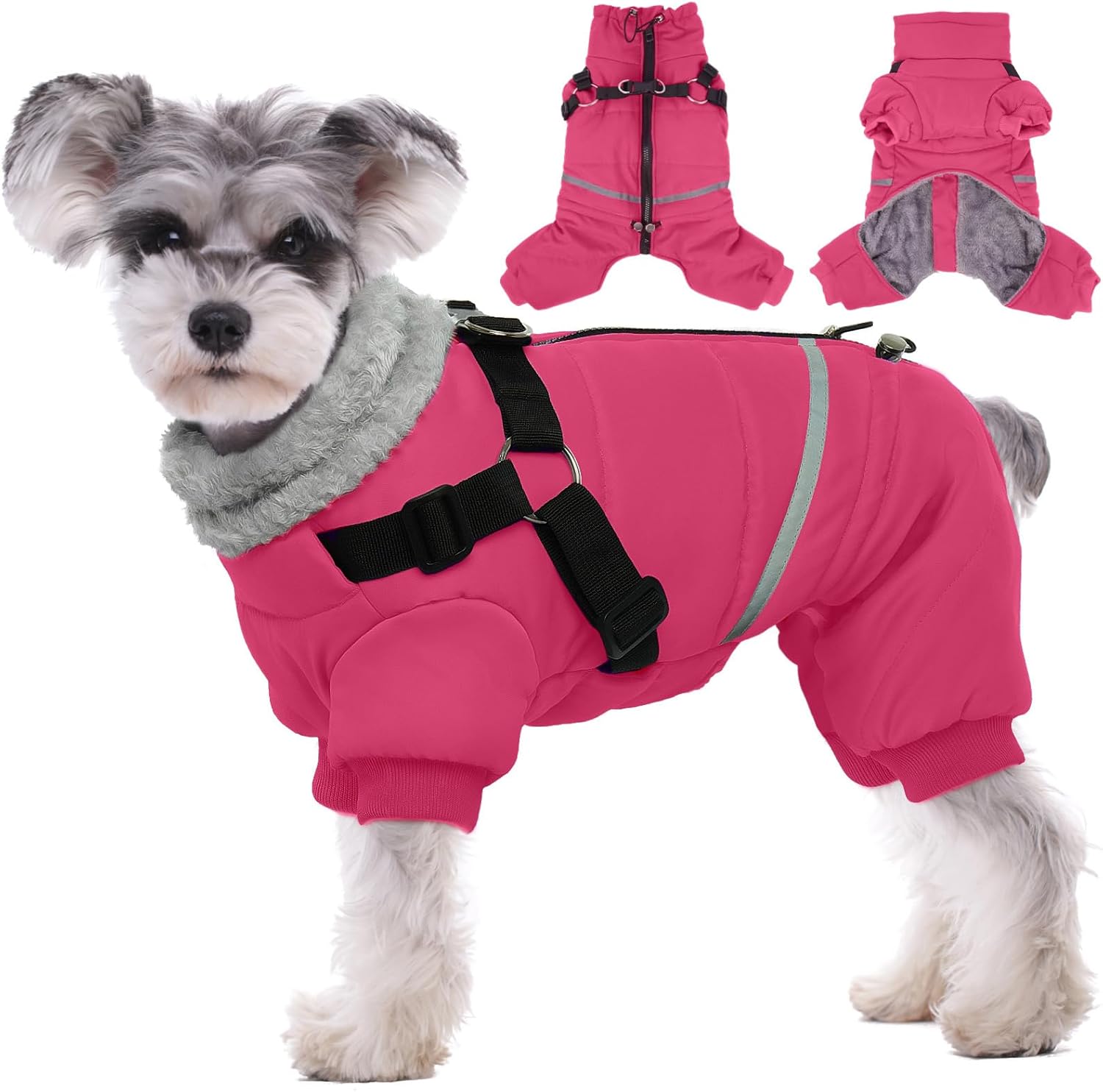 BRKURLEG Dog Winter Coat with Harness Built in, Winter Dog Jacket for Small and Medium Dogs, Small Dogs Snowsuit Reflective Windproof Cold Weather Coat, Puppy Warm Fleece Coats, Hot Pink, M Medium Hot pink