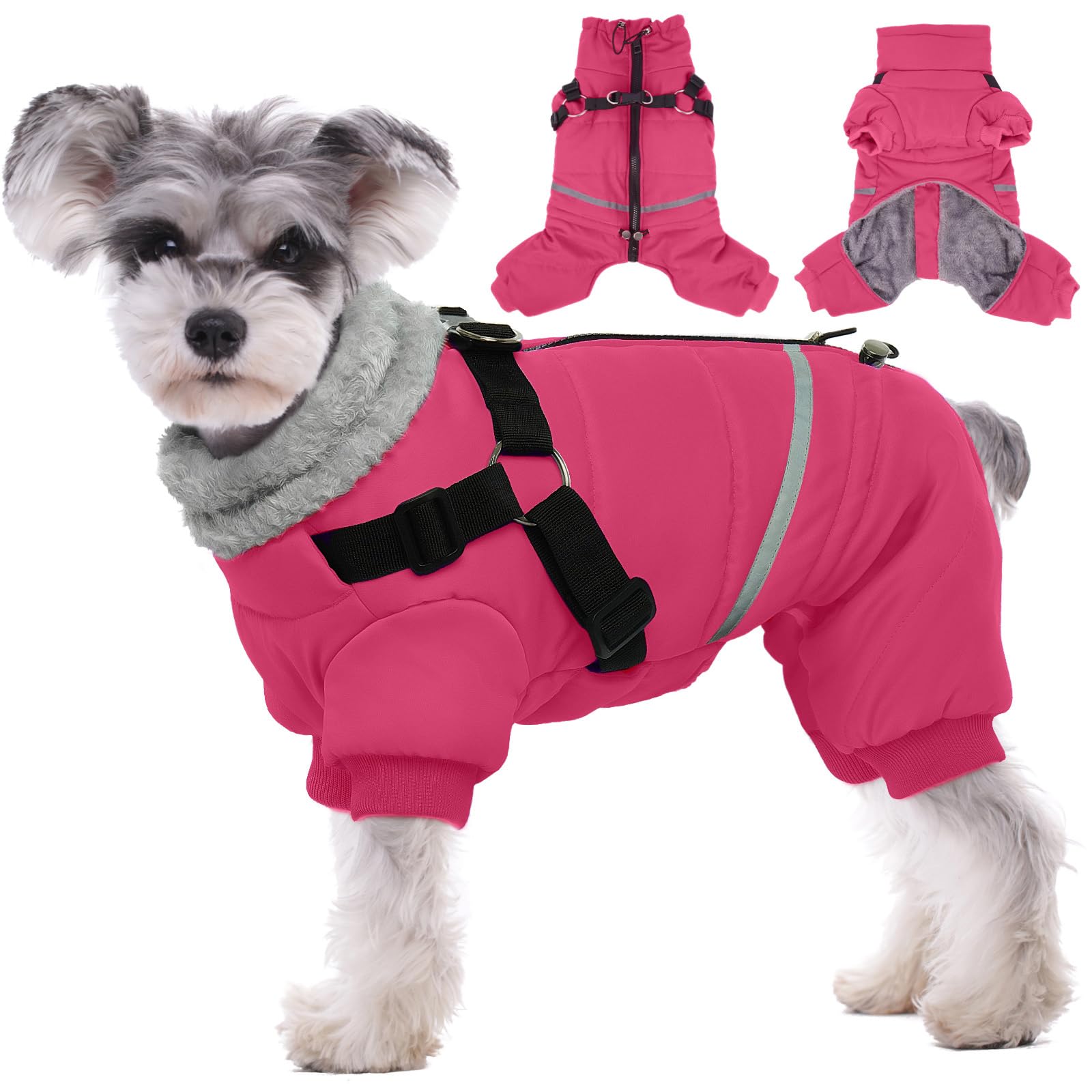 Photo 1 of BRKURLEG Dog Winter Coat with Harness Built in, Winter Dog Jacket for Small and Medium Dogs, Small Dogs Snowsuit Reflective Windproof Cold Weather Coat, Puppy Warm Fleece Coats, Hot Pink, L