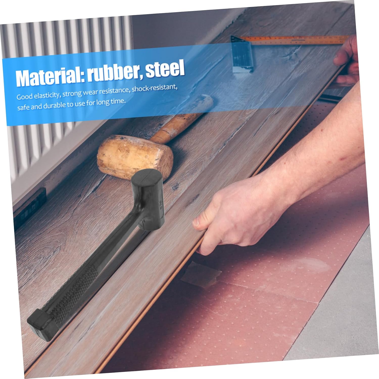 Lurrose 2pcs Ergonomic Long Handle Skid Rubber Hammers Installation Tile Removal Tools Double-faced Soft Mallets for Construction