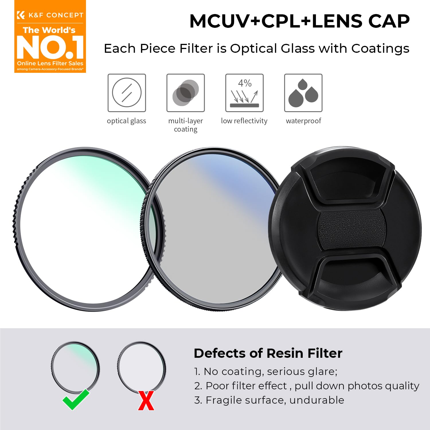 K&F CONCEPT Nano-Klear 43mm Kit de Filtro UV + CPL