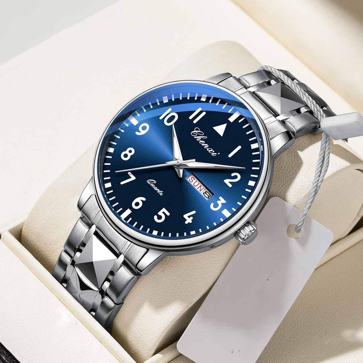 Casual Men's Watches Luminous Large Dial Stainless Steel Waterproof Quartz Watches Diamond Bracelet Military Pilot Watches
