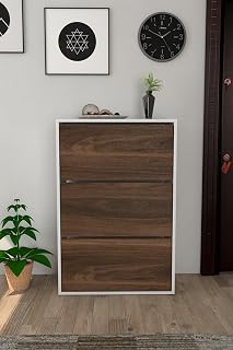 Moonlife 3 Kapaklı Kayar Raflı Ayakkabılık Ceviz
