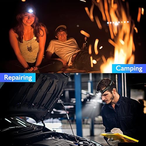 Miniatura 7 de Lsnisni Linterna frontal recargable paquete de 2 linterna frontal súper brillante y ligera ángulo ajustable y correa de la cabeza faro impermeable