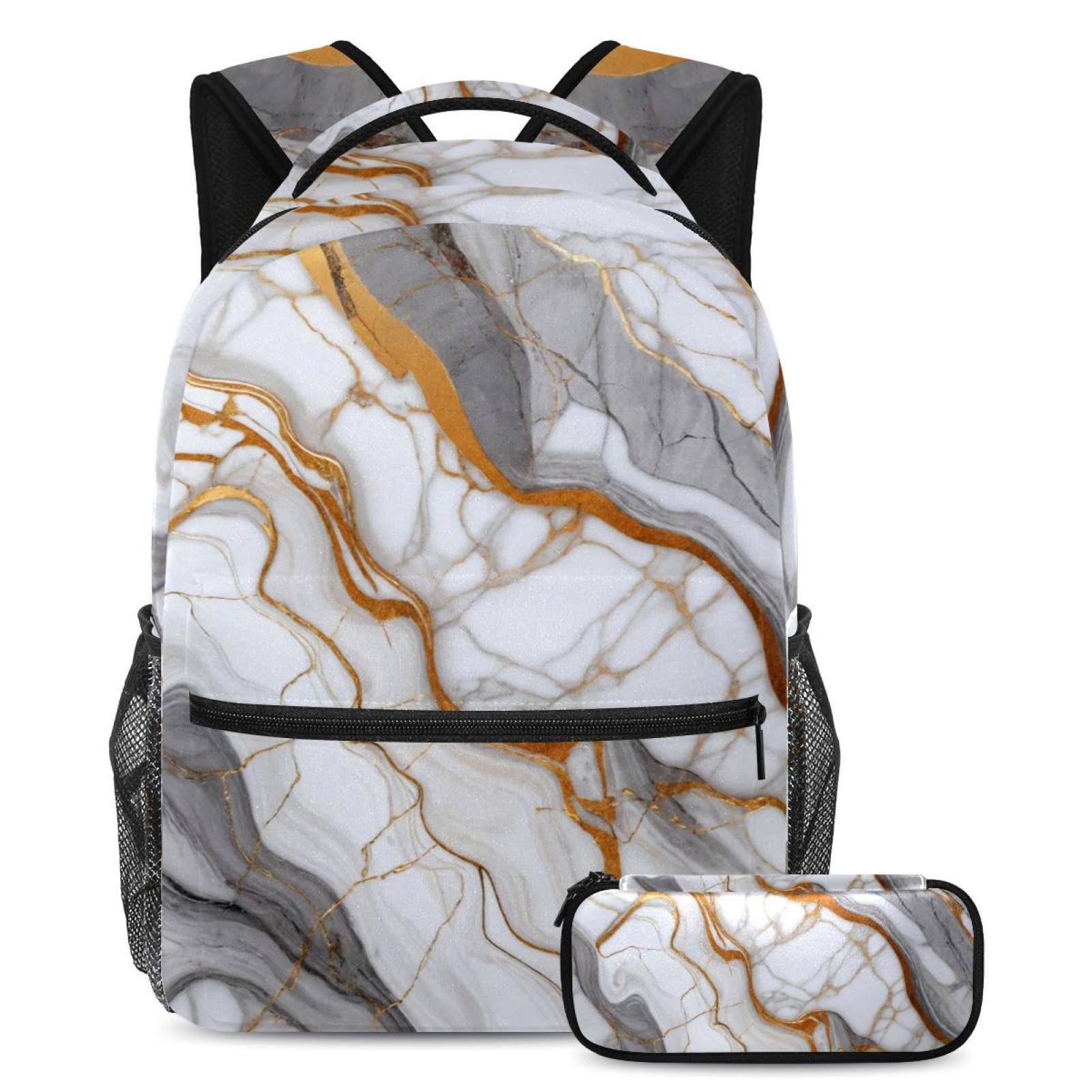 Cartables tendance multicolores texture marbre avec trousse à crayons - 7