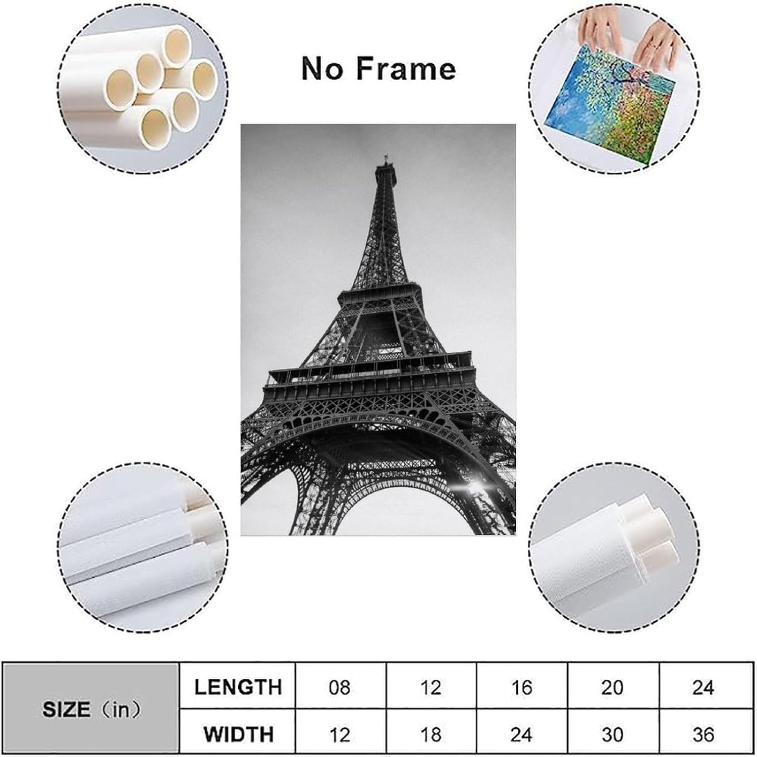 Black And White Photo of The Eiffel Tower in Paris, France - Cool Art Poster Canvas Wall Art Prints for Wall Decor Room Decor Bedroom Decor Gifts 08x12inch(20x30cm) Unframe-style image 3