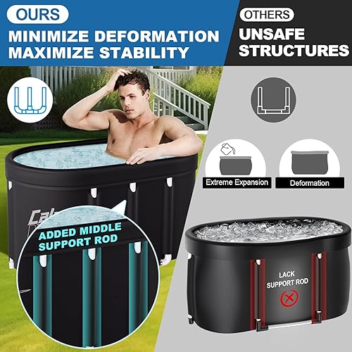 Miniatura 2 de CalmMax Bañera de hielo ovalada con cubierta para atletas, tamaño XL, portátil, capacidad de 130 galones para terapia de agua fría, baños de hielo