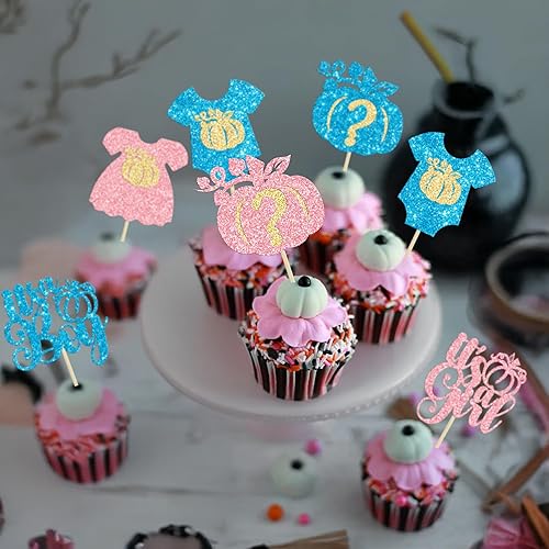 Miniatura 5 de Gyufise 24 piezas de calabaza Oh Baby Cupcake Toppers naranja con purpurina temática de otoño, selecciones de cupcakes con temática de calabaza para