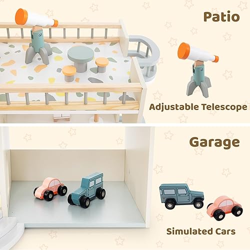 Miniatura 5 de Costzon Casa de muñecas de madera para niños, casa de muñecas de lujo de 3 pisos con 41 piezas de accesorios de muebles, 8 habitaciones, escaleras y