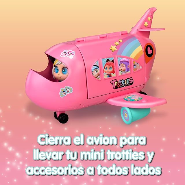 Foto 3 de 6 de Trotties - Avión de Chiara, Avión Rosa de Juguete y Muñeca Mini, 20 Accesorios, Pegatinas y Varios Espacios…