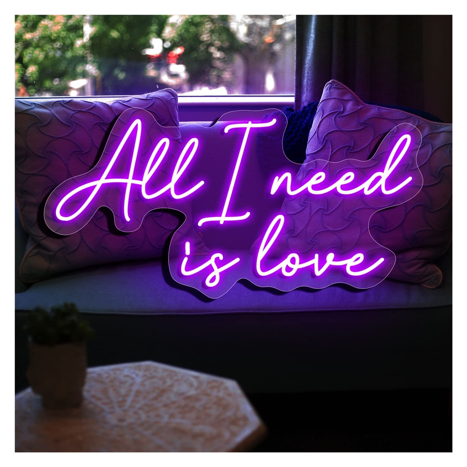 All I Need is Love Enseignes au Néon Enseigne au néon LED Faite à la Main pour Le Décor de la Chambre Décoration Murale de Magasin d'hôtel de Partie de Pièce à la Maison(Purple,65x33cm(25x12in))