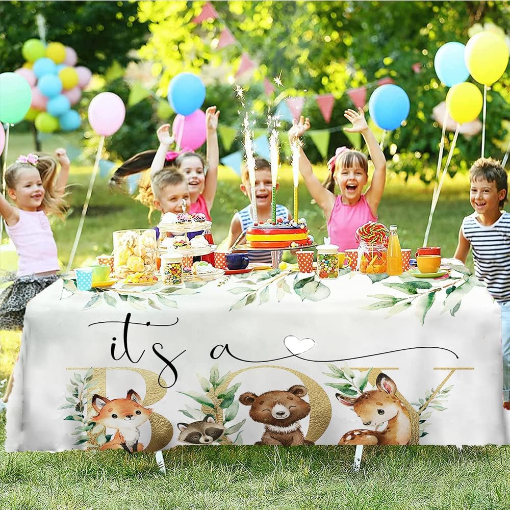 It's a Boy Tablecloth Animals Safari Tablecloth Woodland Table Covers Jungle Wild Party Table Cloth for Kids Birthday Baby Shower Decoration Supplies,102x62 Inches ZB-1080