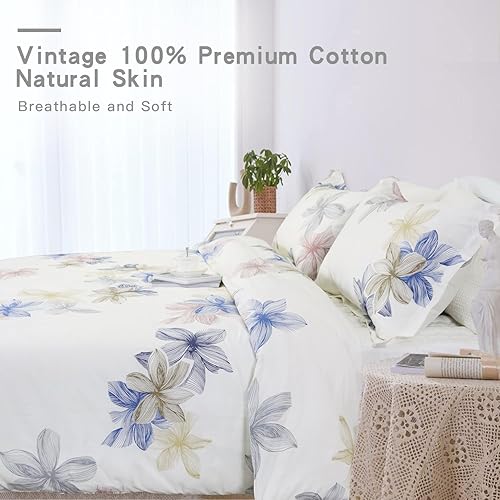 Miniatura 4 de Helthep Funda de edredón floral 100% algodón tamaño individual, funda de edredón lavable individual (68 x 90 pulgadas) con 2 fundas de almohada (20