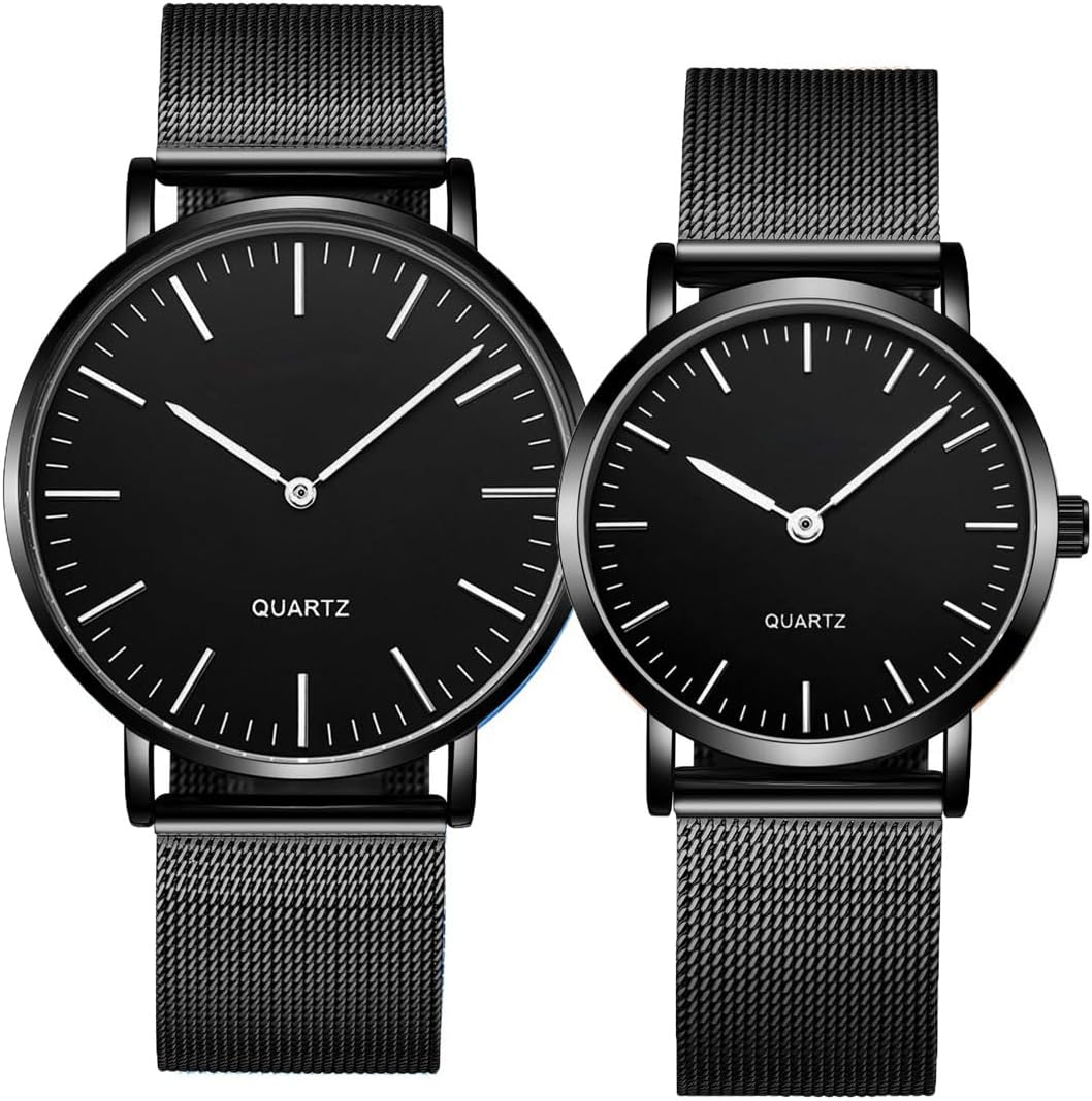SENRUD Ultra Thin Simple Couples Watches His and Hers Stainless Steel Mesh Strap Pair Watch Gifts Set Men and Women Quartz Watches - Image 2