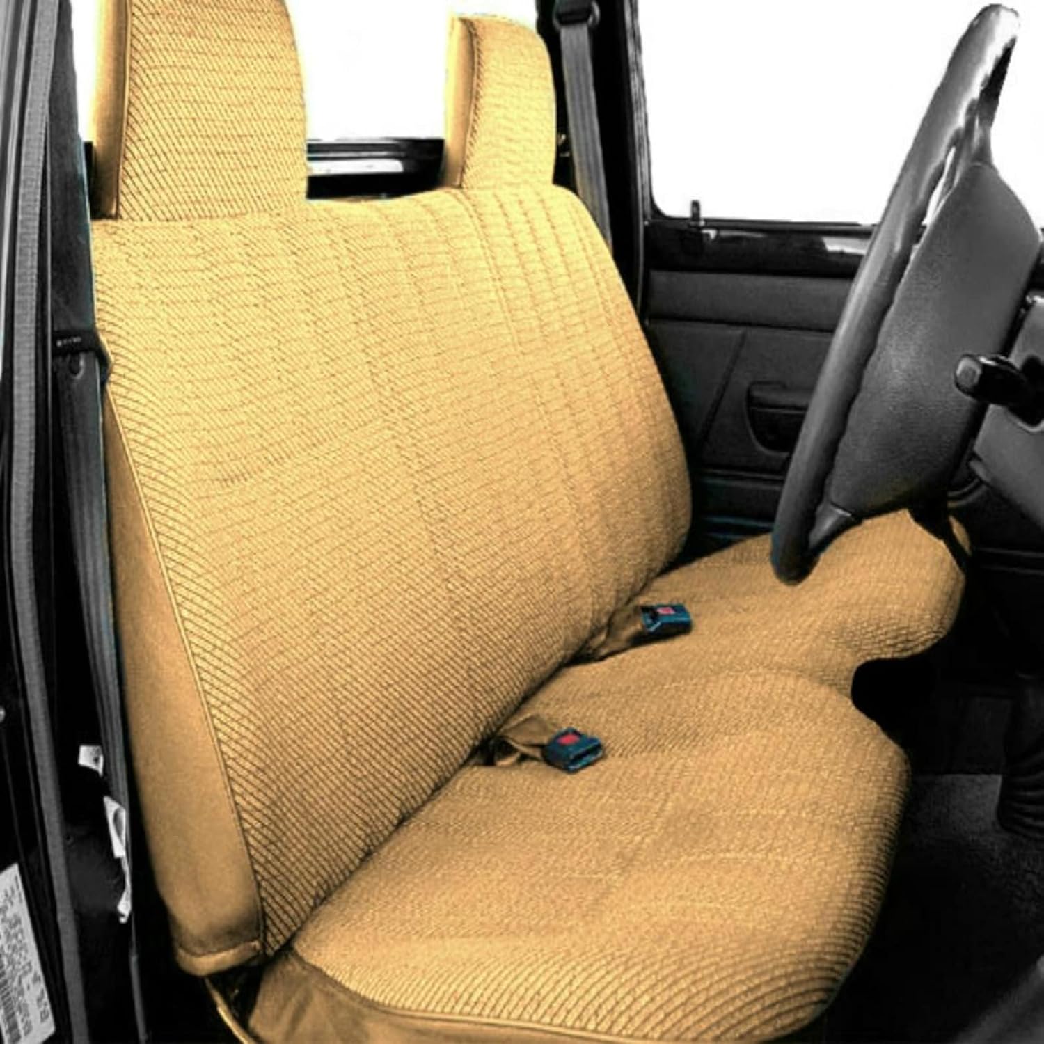 3 Layer Seat Cover Compatible with Toyota Tacoma 1995-2004 Regular Cab Bench A27 Molded Headrest Large Notched Cushion (Beige)