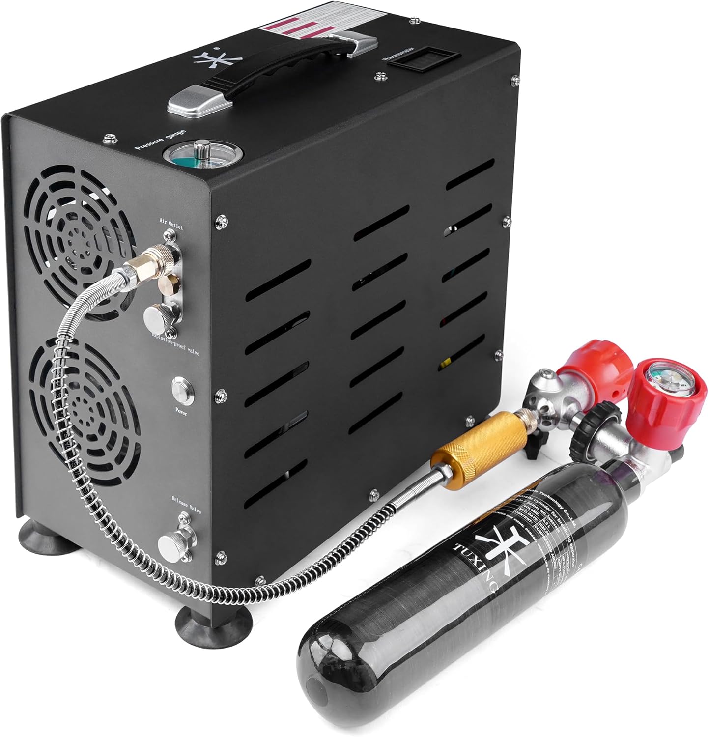 TUXING 4500PSI PCP Air Compressor | 800W Dual-Cylinder Scuba Tank Compressor | Built-in Fan Cooling System Auto-Stop | Fast Fill for Air Rifle, Paintball, 2L Scuba Tanks