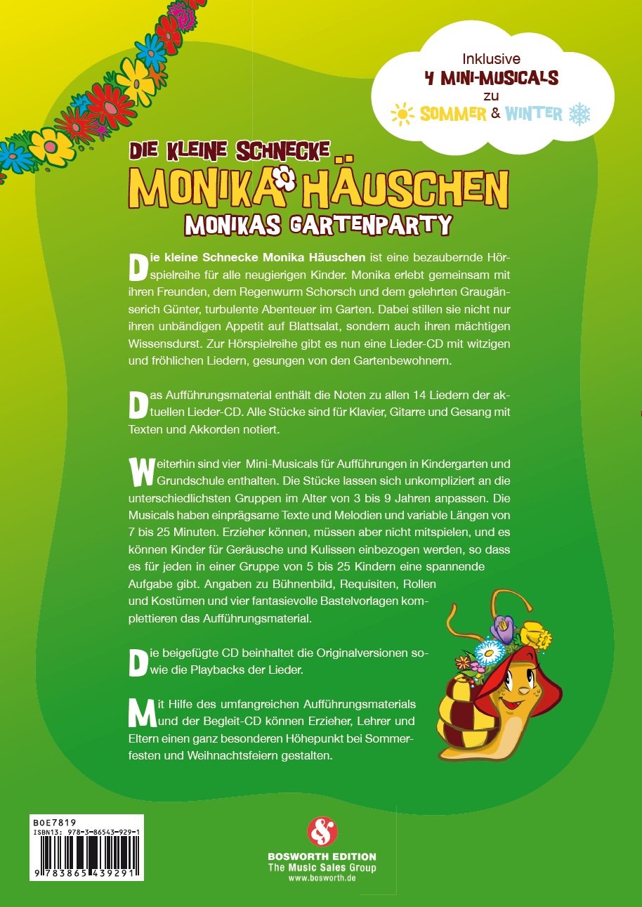 Die Kleine Schnecke Monika Hauschen: Monikas Gartenparty (Auffuhrungsmaterial fur Kindergarten und Grundschulen (Book & CD)): Noten, Songbook, CD für ... für Kindergärten und Grundschulen