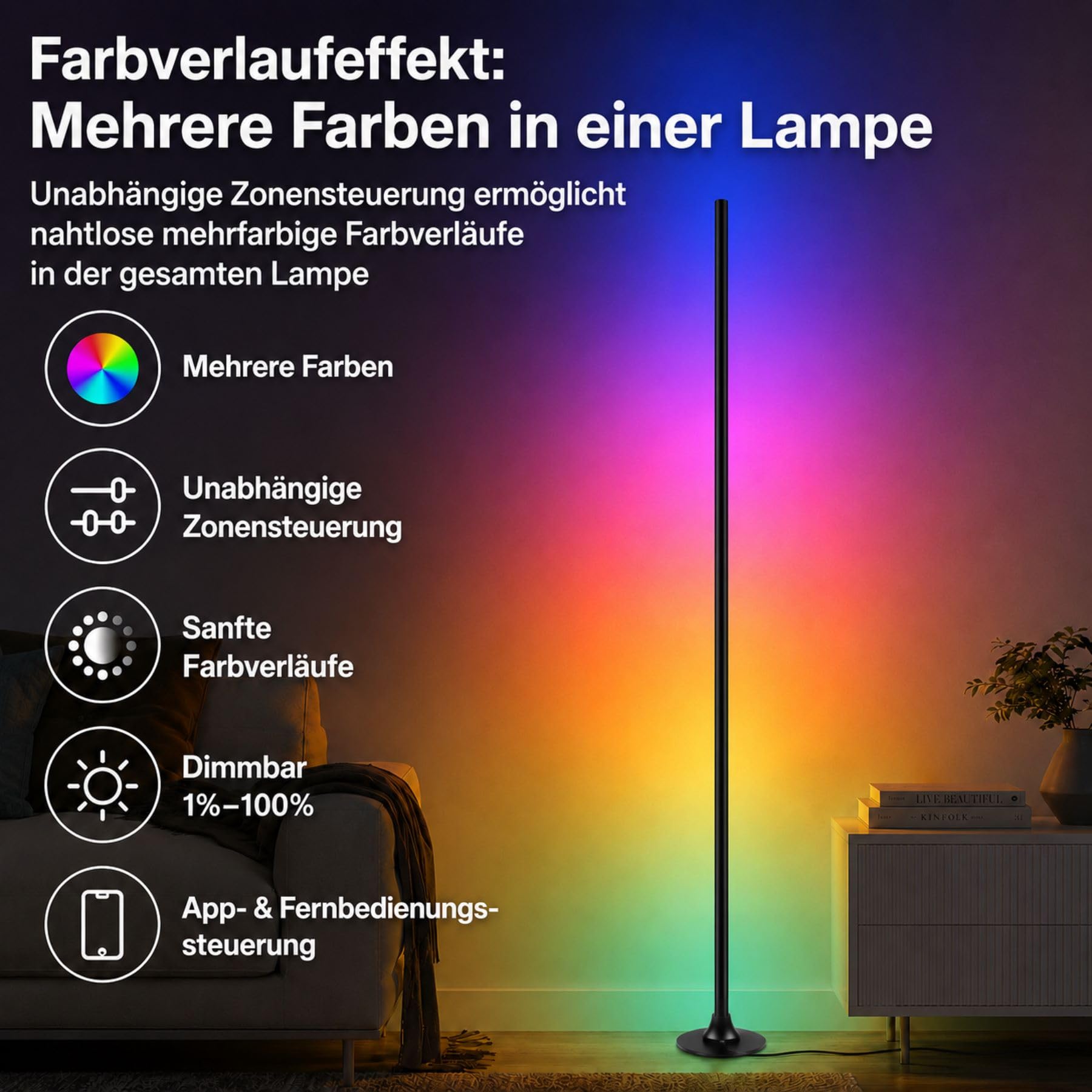 sylvwin LED Stehlampe,LED Ecklampe mit APP & Fernbedienung, Musik Sync, 16 Millionen Farben RGB Led Stehlampe für Wohnzimmer Schlafzimmer Gaming Eckleuchte