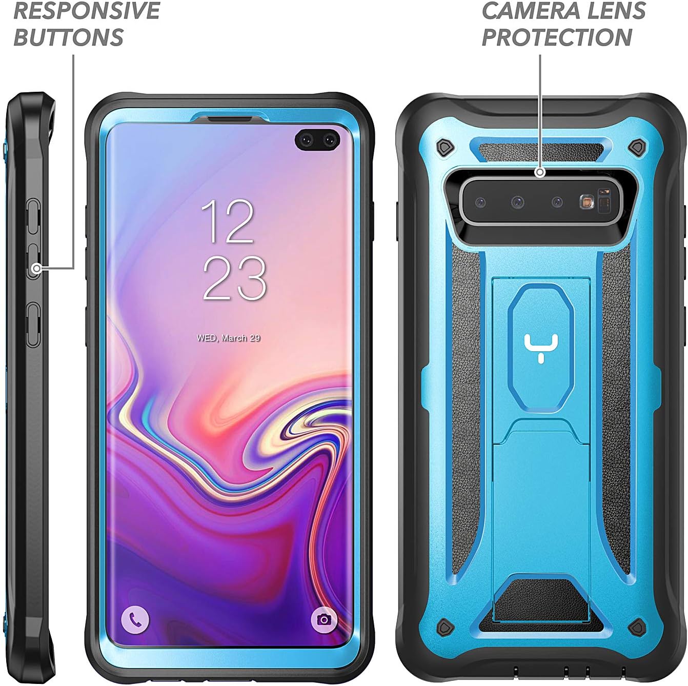 YOUMAKER Kickstand Case for Galaxy S10+ Plus, Heavy Duty Protection Full Body Shockproof Slim Fit Without Built-in Screen Protector Cover for Samsung Galaxy S10 Plus 6.4 inch - Blue