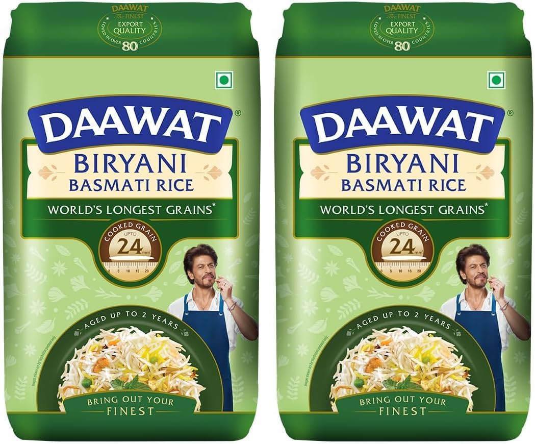 Daawat Biryani Basmati Rice| World S Longest Rice Grain Expands 24Mm* | Tasty, Non-Sticky & Rich Aroma |Naturally Aged|1 Kg.. (Pack of 2)