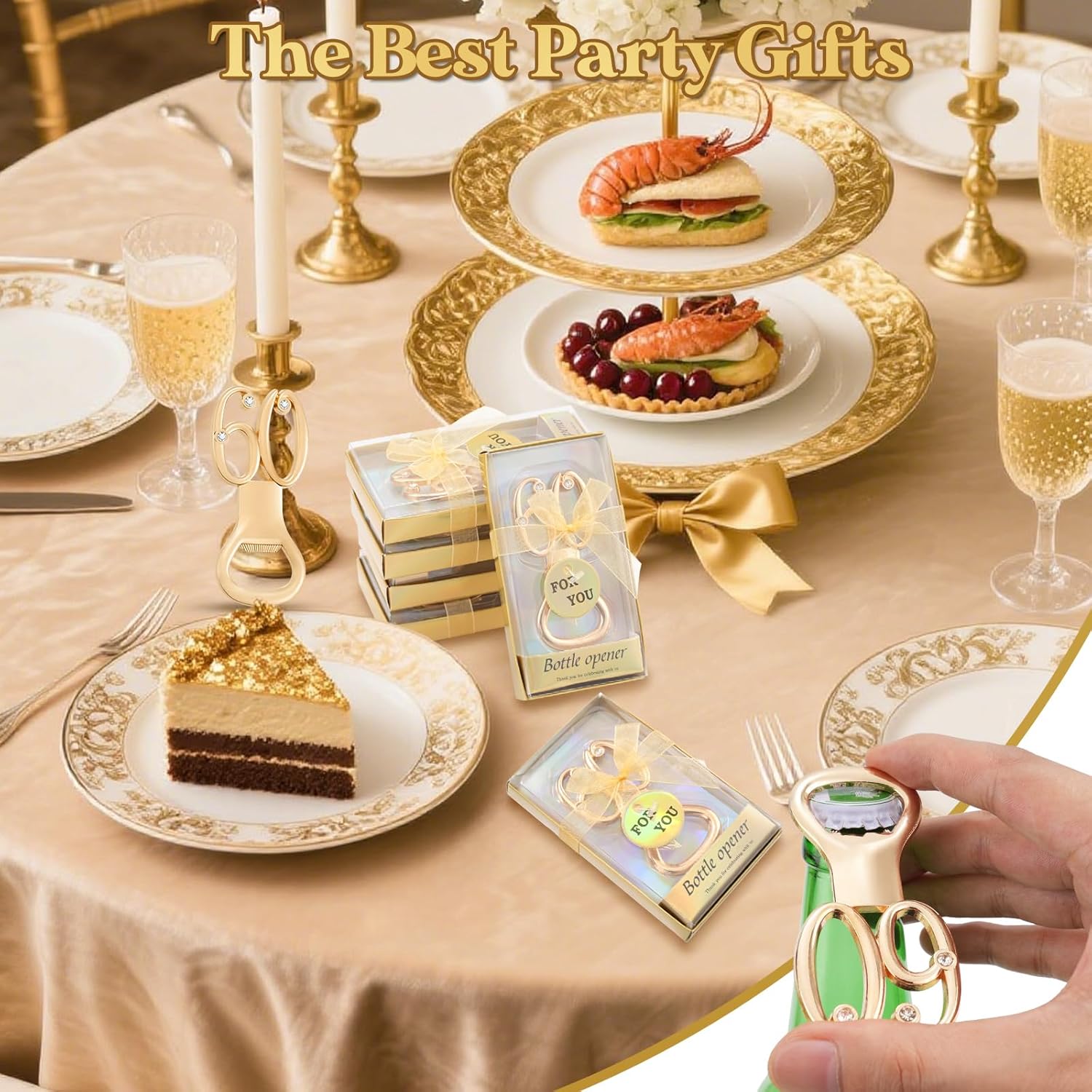 12 Pack Gold 60th Birthday Bottle Opener Favors, Wedding Anniversary Party Gifts, Souvenirs & Decorations for Guests - Image 4