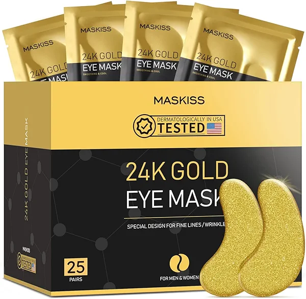 Maskiss 24k Gold Under Eye Patches (25 Pairs), eye mask, Collagen Skin Care Products, Eye Patches for Puffy Eyes, eye masks for dark circles and puffiness