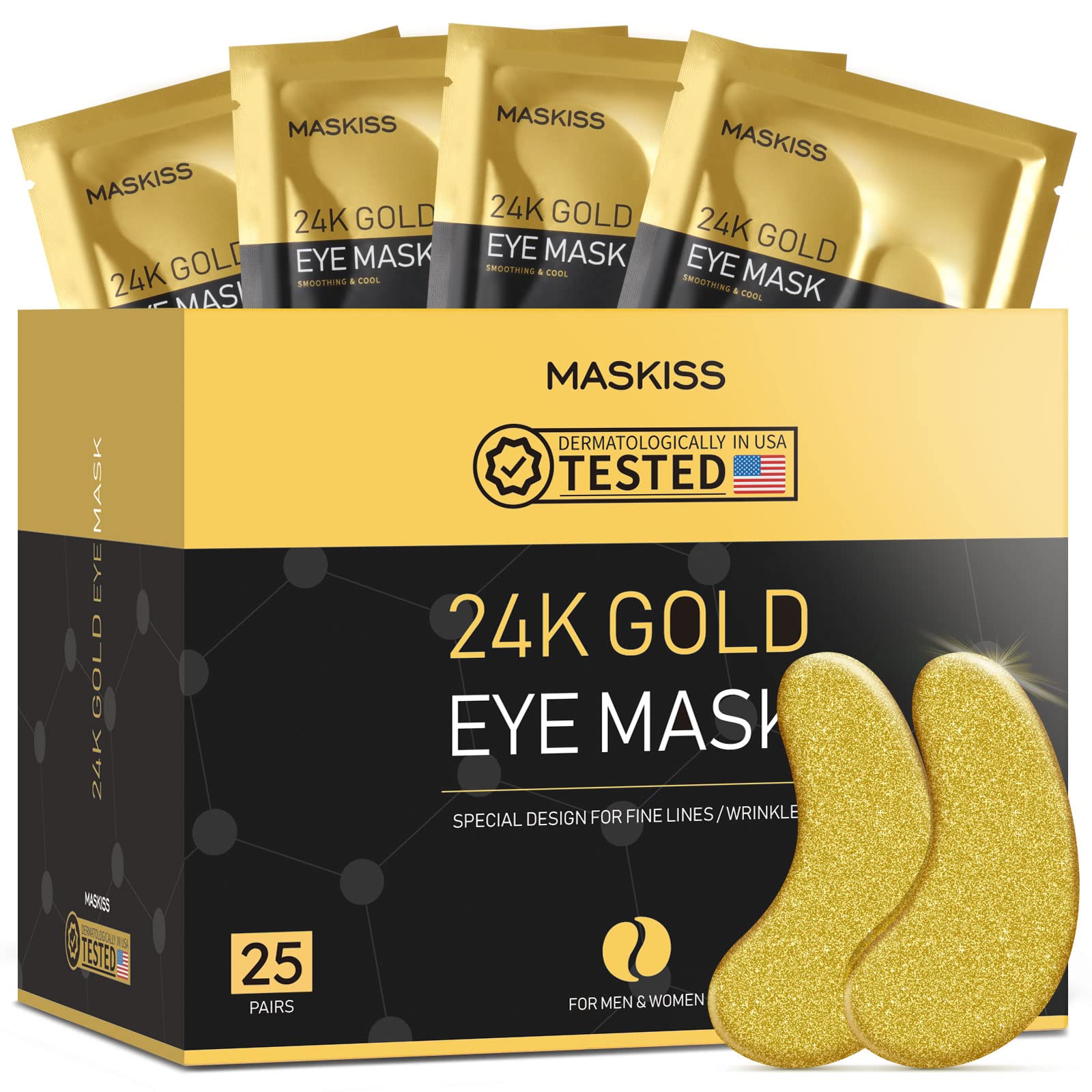 Maskiss 24k Gold Under Eye Patches (25 Pairs), eye mask, Collagen Skin Care Products, Eye Patches for Puffy Eyes, eye masks for dark circles and puffinessMaskiss 24k Gold Under Eye Patches (25 Pairs), eye ma…