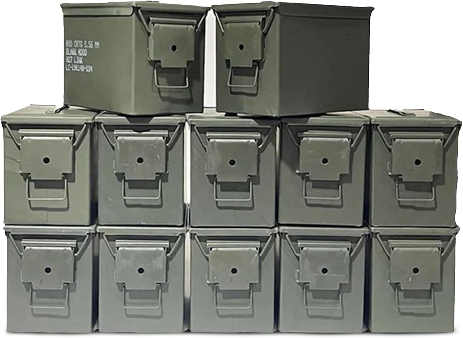 M2A1 .50 Cal Ammo Can 12-Pack - Military Grade Steel Storage Containers | Powder Coated | 11x5.5x7 Inch | Grade 2 Surplus