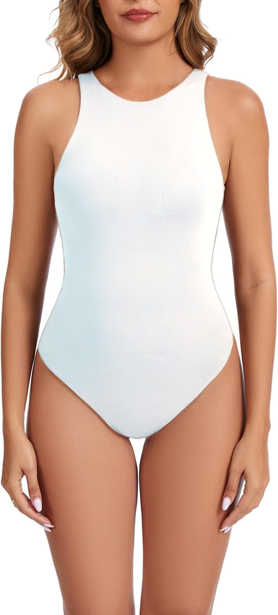 Body básico sexy sin mangas con espalda cruzada y cuello halter para mujer
