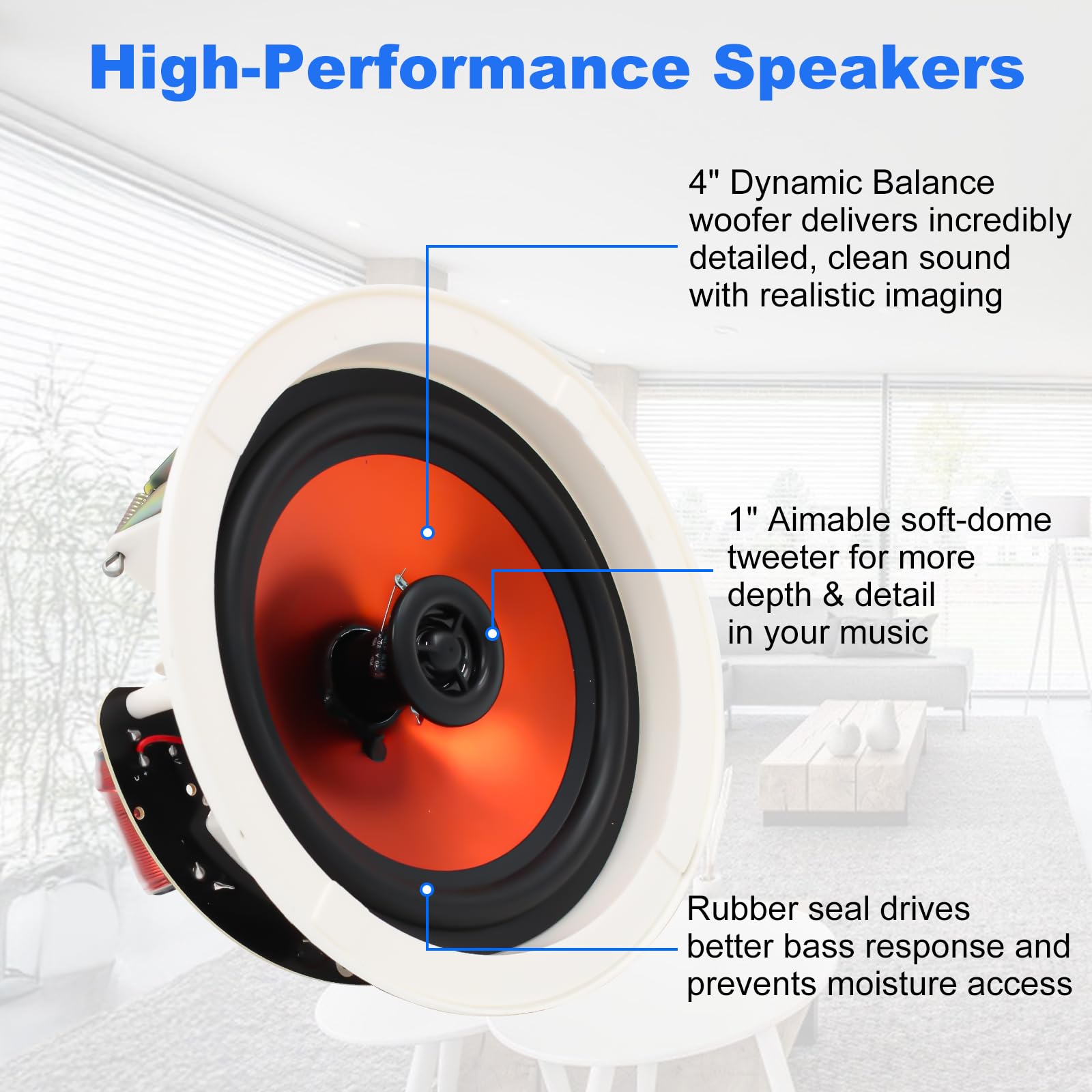 Herdio 6.5 Pouces 300 Watts Haut-parleurs de Plafond Enceinte encastrable Plafond, Enceintes Plafond Bluetooth Parfait pour, Cuisine, Chambre, Salle de Bain, terrasse Couverte