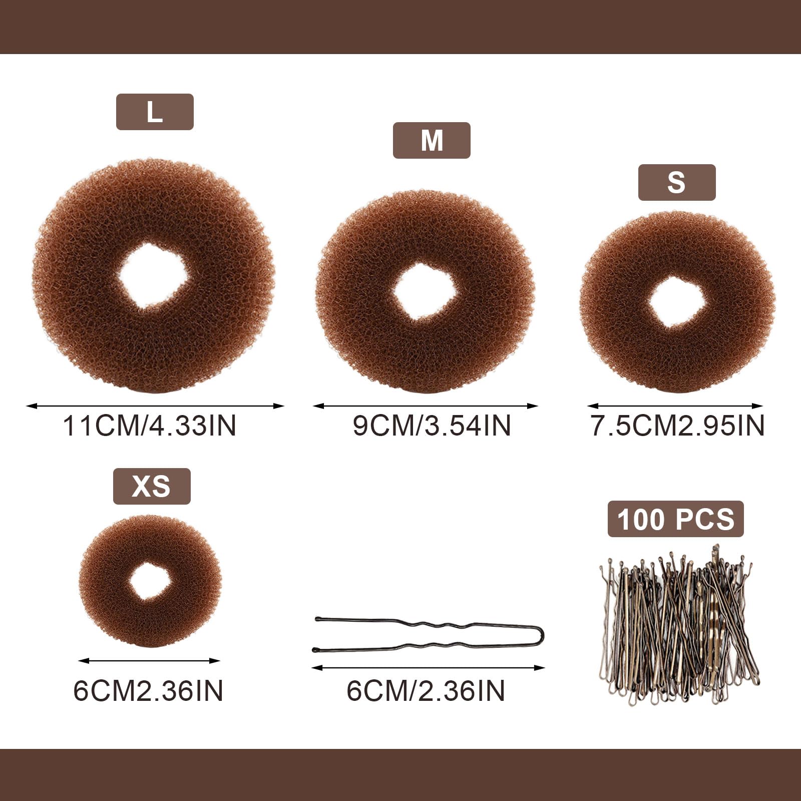 SAIIURV 108 Pack Ring Style Ballet Bun Donut Set, Include 8pcs Hair Doughnut and 100pcs U Shaped Hair Pins - Image 2