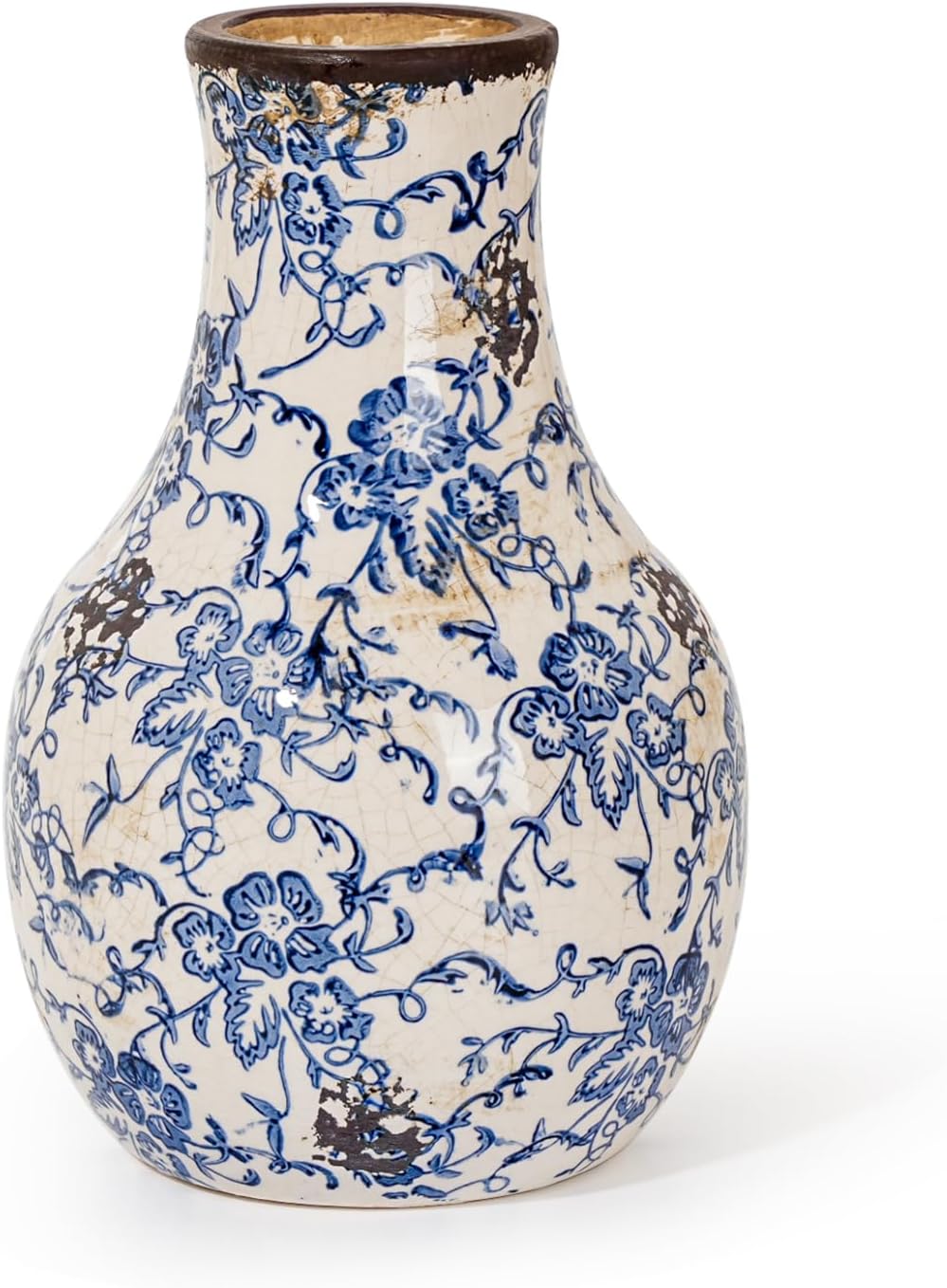 Sungmor Blue and White Ceramic Flower Vase, Vintage Ice Cracked Glaze Porcelain Vase, Pretty Centerpieces Flower Arrangement Vase for Home Decor, 8.2 Inch Decorative Vases for Table, Shelf, Mantel