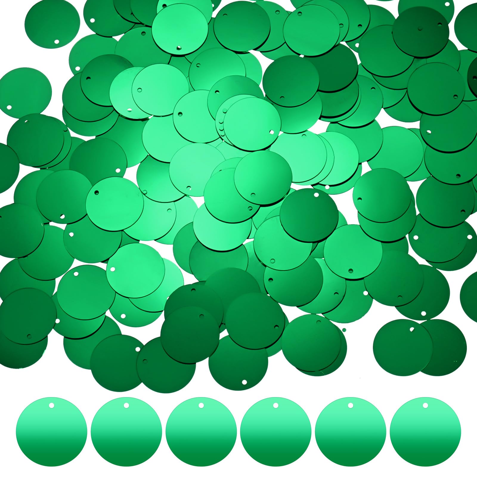 M METERXITY 450-Pack Flat Round Sequins for Crafts, 50g 20mm Loose Sequins Paillettes for Wedding/Sewing/DIY Craft, PVC Spangles with 1 Side Hole [Dark Green]