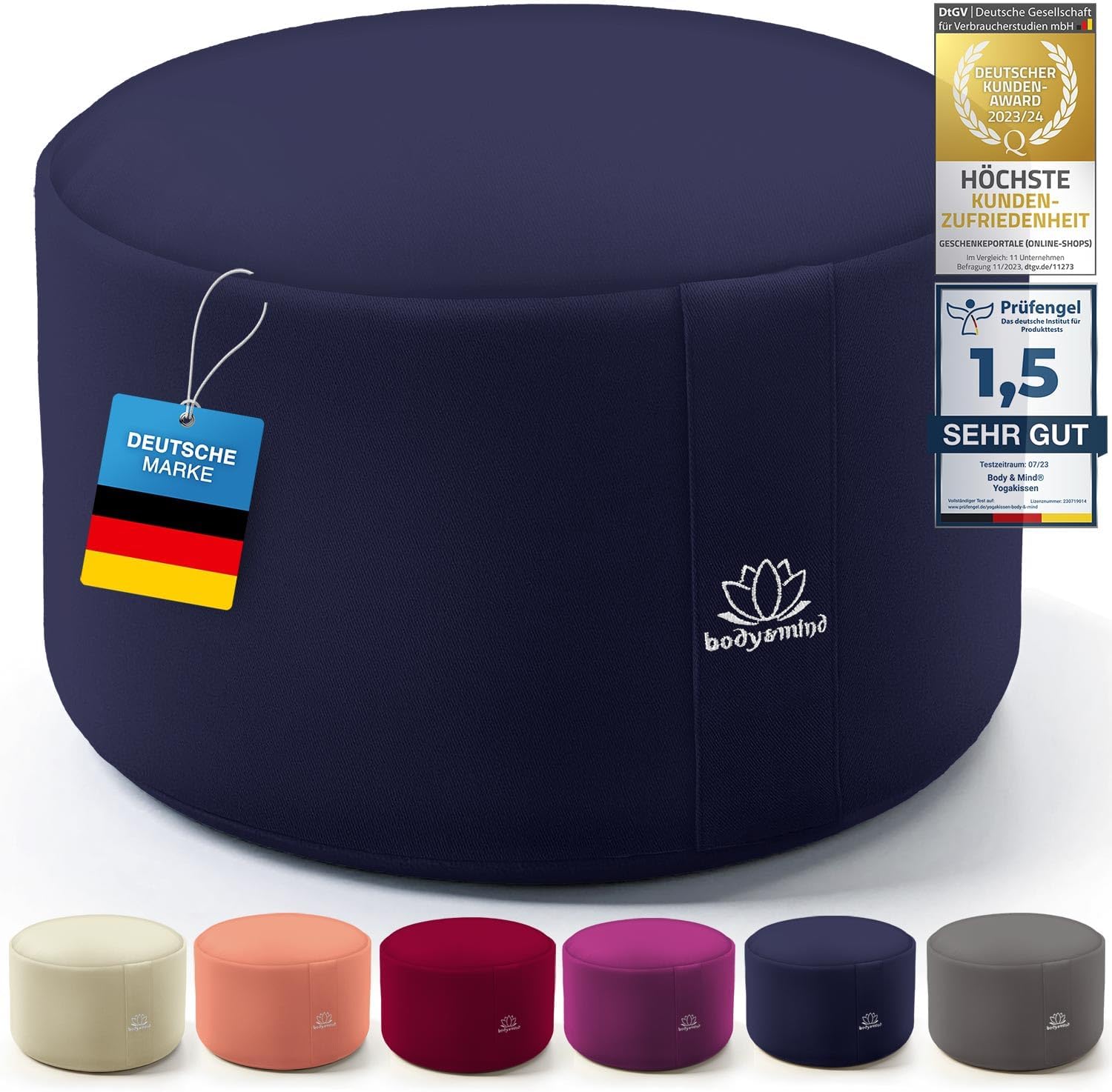 navango® Meditatiekussen, honinggeel, rond yogakussen, handgemaakt in Duitsland, zithoogte 15 cm, verborgen ritssluiting, 100% speltvulling, wasbare overtrek, 100% katoen