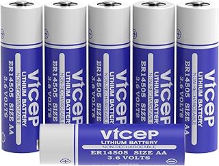 ViCep 6-Pack ER14505 3.6V AA Lithium Battery Li-SOCL₂ 2700mAh LS14500 TL-5903 for Home Security System, Meter Reading System, PLC, Non-Rechargeable