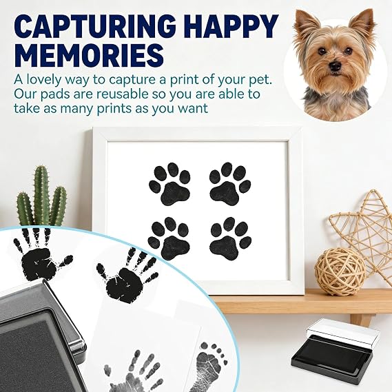 Solvind Cat and Dog Pet Paw Print Kit No Mess Safe Paw Print Ink Pad for Puppy Animal Memorial Gifts Pet Friendly (Black Ink)